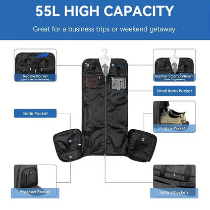 2-in-1 Convertible Garment Duffle Bag with Shoe Compartment & Hanging System